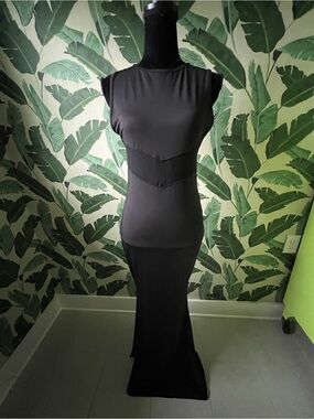 Lookbook Store Black Mesh Panel Open Back Maxi Gown Dress Womens 6